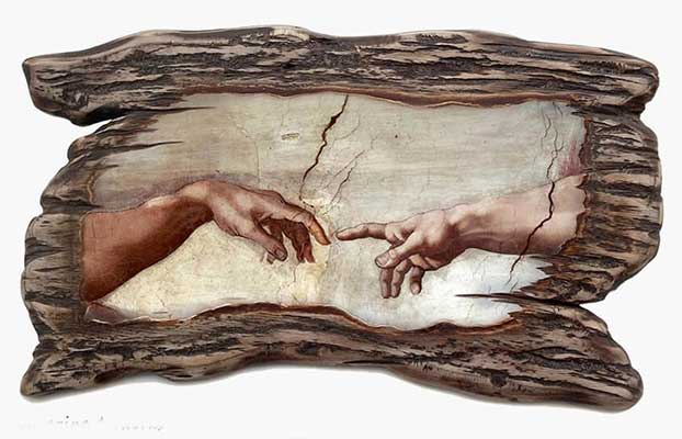 Ξύλινο Κάδρο – Michelangelo’s Creation of Adam (χέρια)